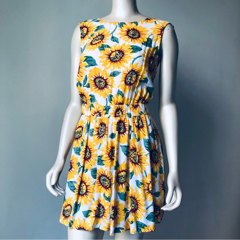 American Apparel Sunflower Skater Dress Back Tie Sleeveless Floral Tank Top M/L